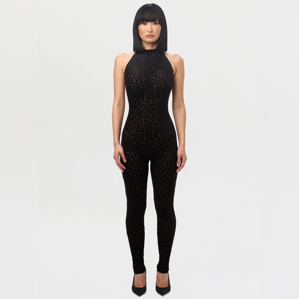 Naked Wardrobe Burnout Print Halter Jumpsuit